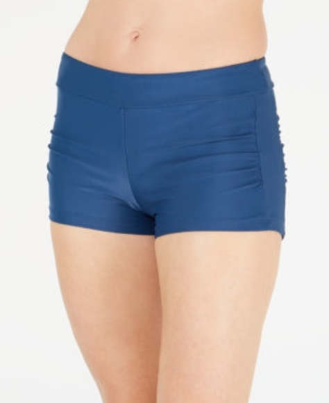 Go by Gossip Ruched Swim Shorts - Blue, Size Medium - Picture 2 of 2